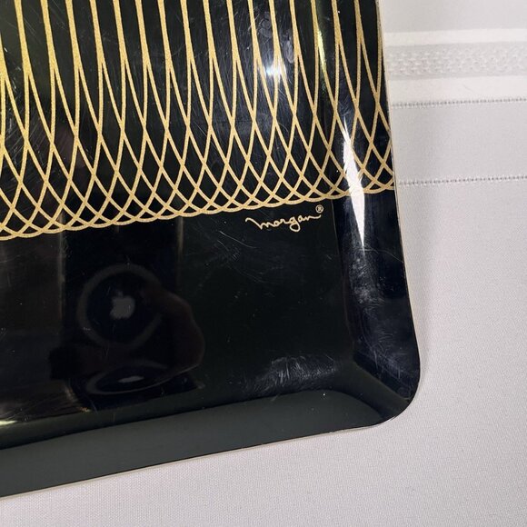 VTG Morgan Mid Century MCM Black Cocktail Serving Tray Gold Geometric Barware - Picture 4 of 6